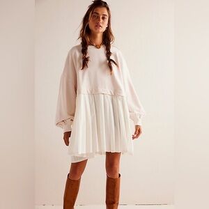 Free People Ivory Pleated Mini Dress